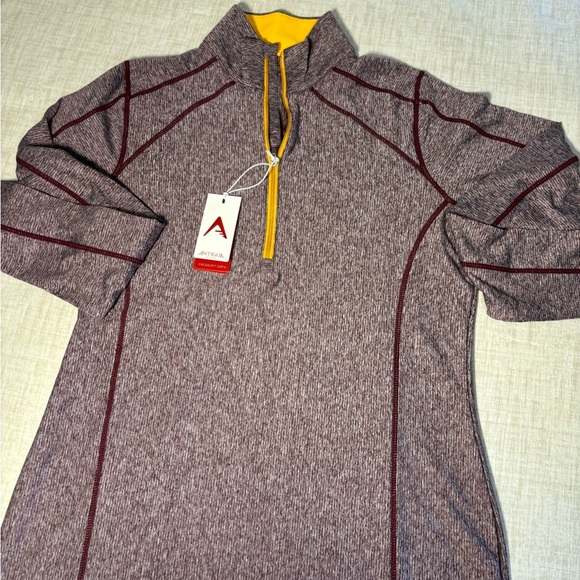 Antigua Tops - Antigua Maroon/Heather and Gold Fine Stripe Quarter Zip Sweater